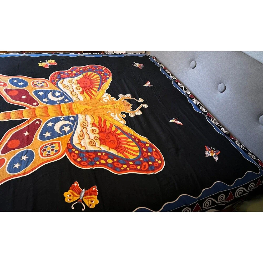 Hand loomed Fairy Butterfly Sun & Moon Tapestry Bed Wall India 85” X 102”‎
